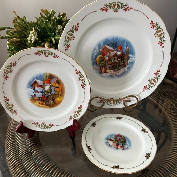 Old Fashioned Christmas by Christineholm Porcelaine 3Pc Place setting Disc 1990s - Picture 7 of 7